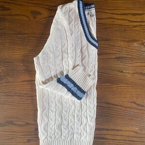 American Eagle Outfitters Women's V-Neck Sweater - Cream and Blue